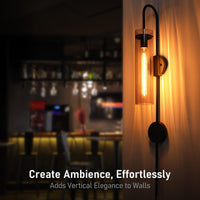TORCHSTAR 41-Inch Plug-In E26 Wall Sconce with Dual Canopy - Smoke Gray Ribbed Glass / Black