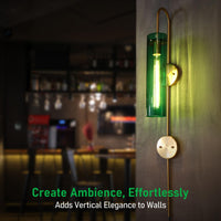TORCHSTAR 41-Inch Plug-In E26 Wall Sconce with Dual Canopy - Green Ribbed Glass / Gold