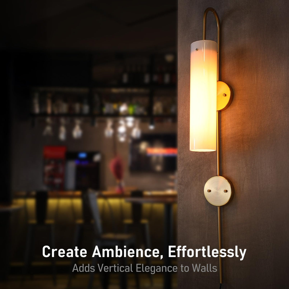 TORCHSTAR 41-Inch Plug-In E26 Wall Sconce with Dual Canopy - Frosted Opal Ribbed Glass / Gold