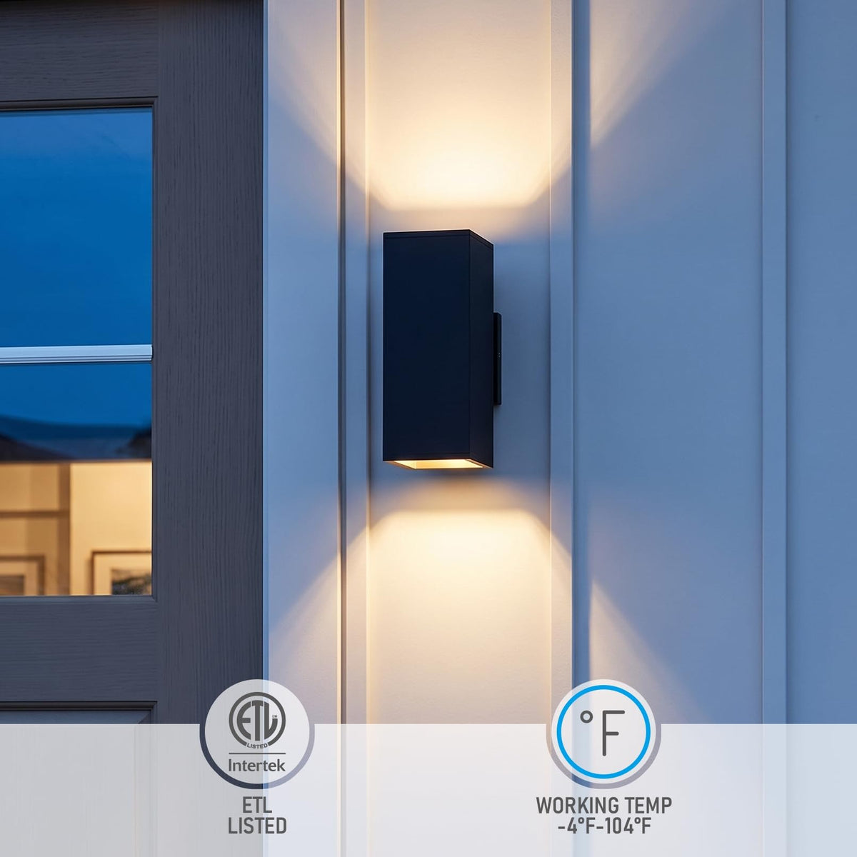 TORCHSTAR 4 Inch Square Cylinder E26 Up Down Outdoor Wall Light - E26 Base - Black