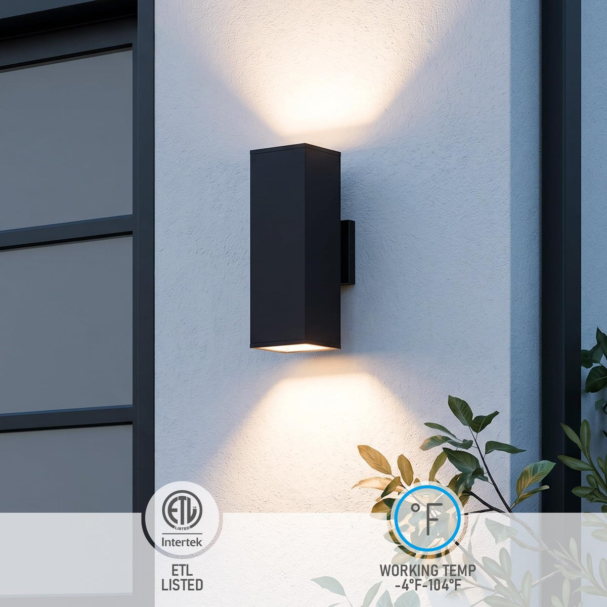 TORCHSTAR 6 Inch Square Cylinder E26 Up Down Outdoor Wall Light - E26 Base - Black