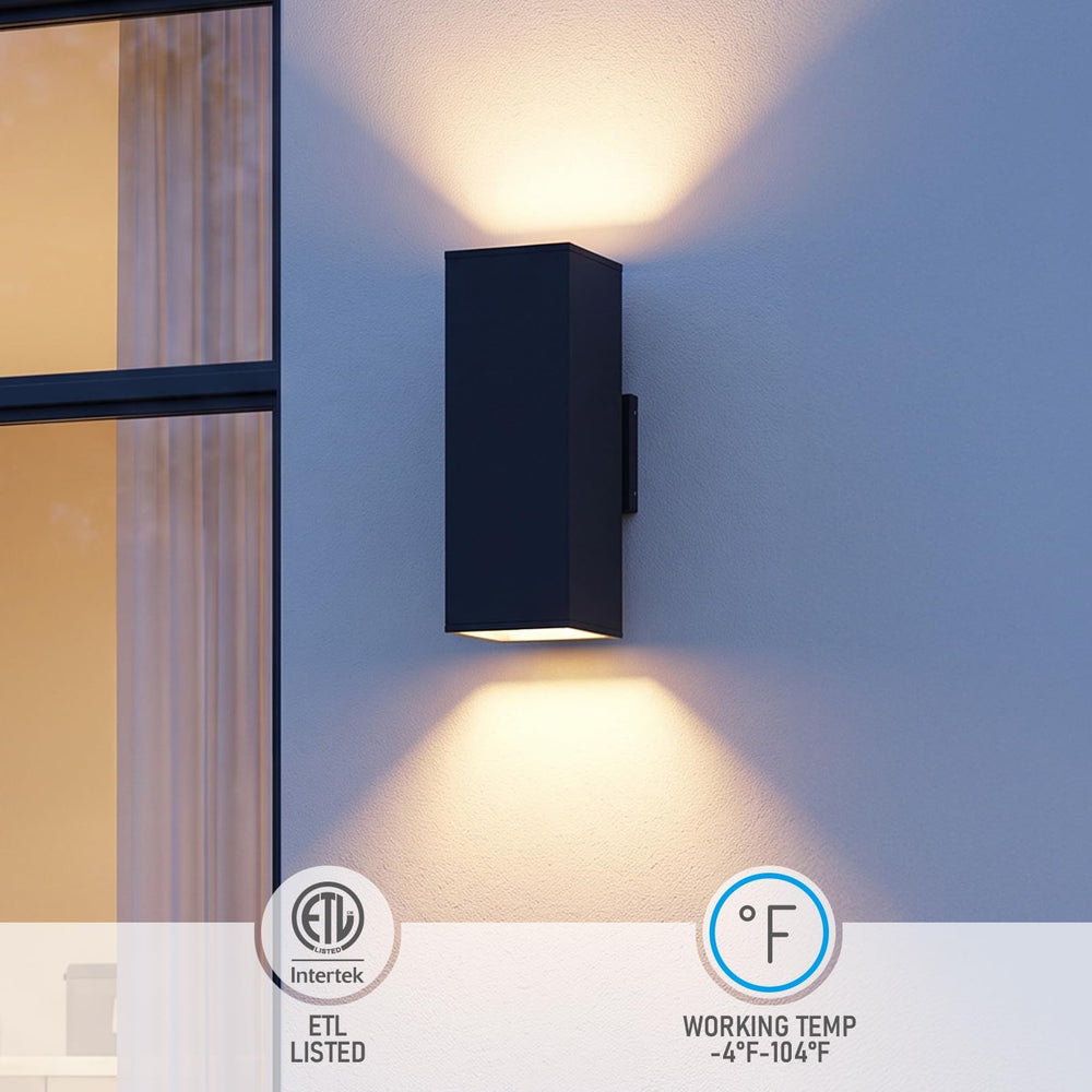 TORCHSTAR 8 Inch Square Cylinder E26 Up Down Outdoor Wall Light - E26 Base - Black