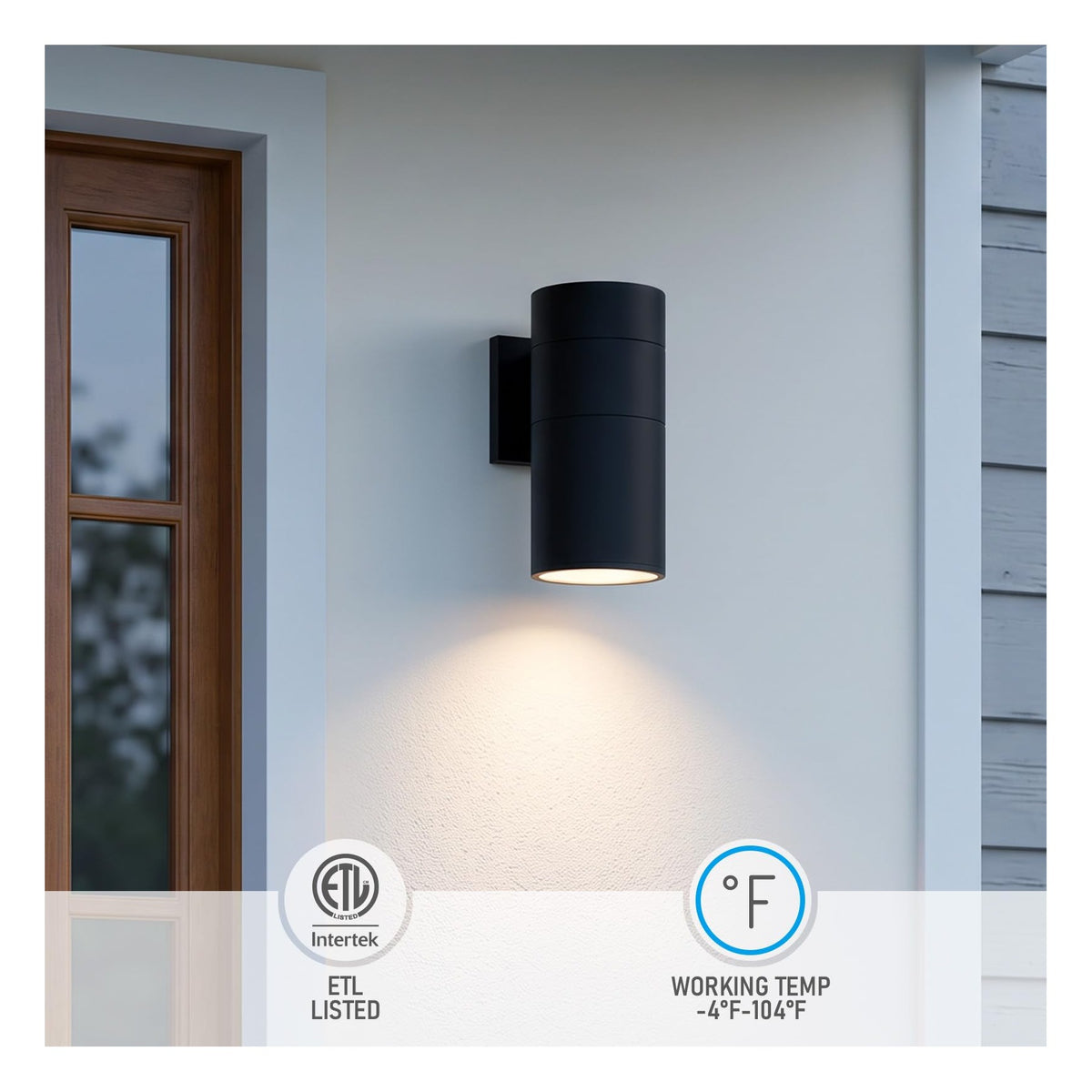 TORCHSTAR 6 Inch Round Cylinder E26 Down Outdoor Wall Light - E26 Base - Black