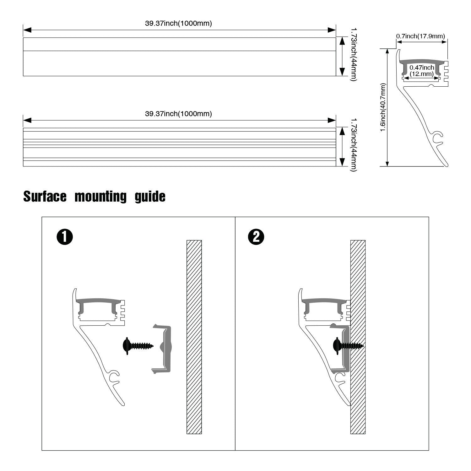 Surface & Flush Mount Aluminum Channel for Strip Lights - 3.3ft in White - 4 Packs