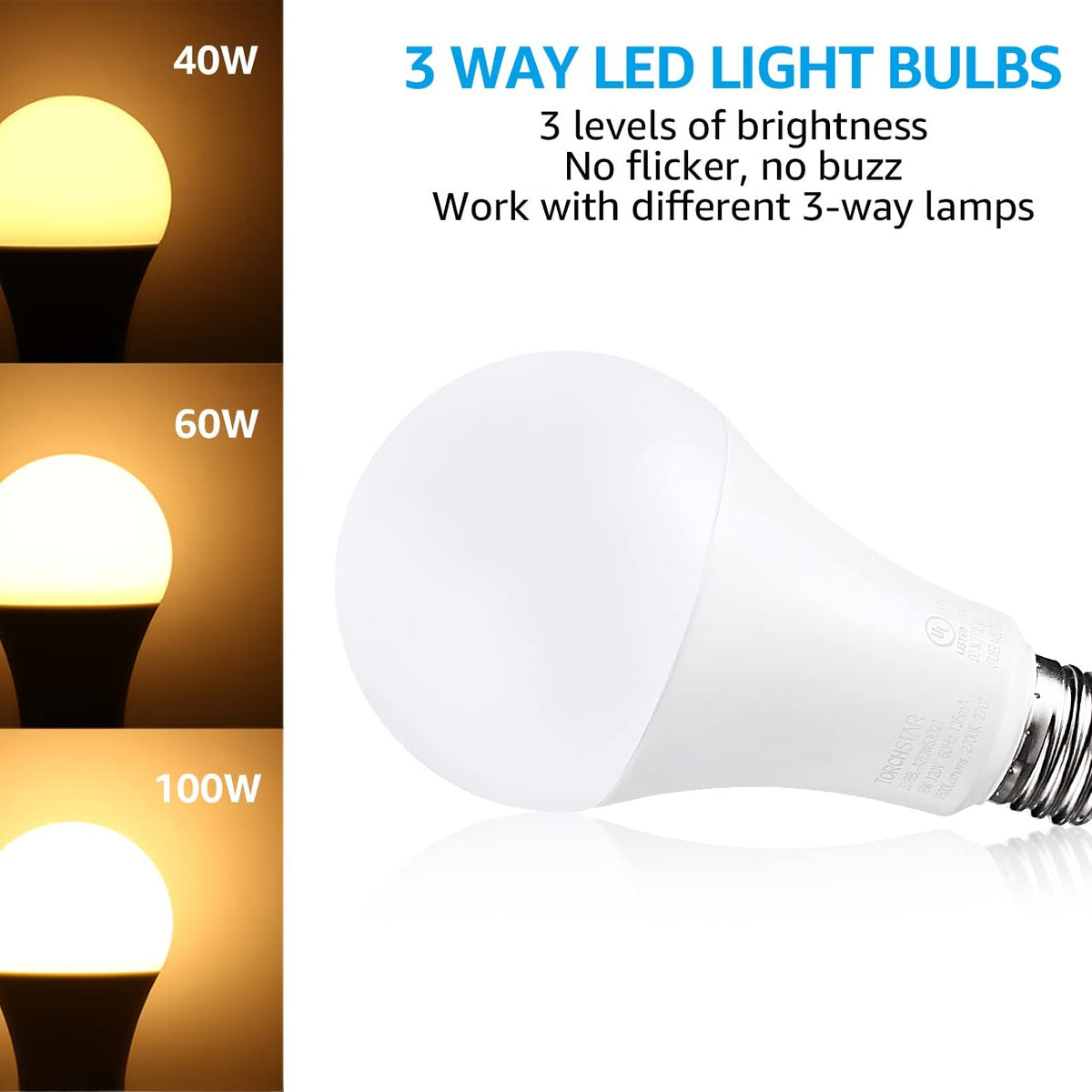 TORCHSTAR A21 Three-Way LED Light Bulb - E26 Base - 5W/10W/16W - 2700K Soft White
