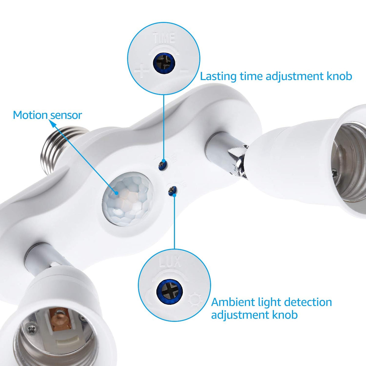 TORCHSTAR E26 Motion-Sensing Dual E26 Socket Adapter - White