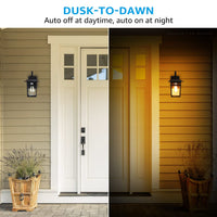 TORCHSTAR 12 Inch Water Ripple Glass Lantern Dusk to Dawn Outdoor Wall Light - E26 Base - Black