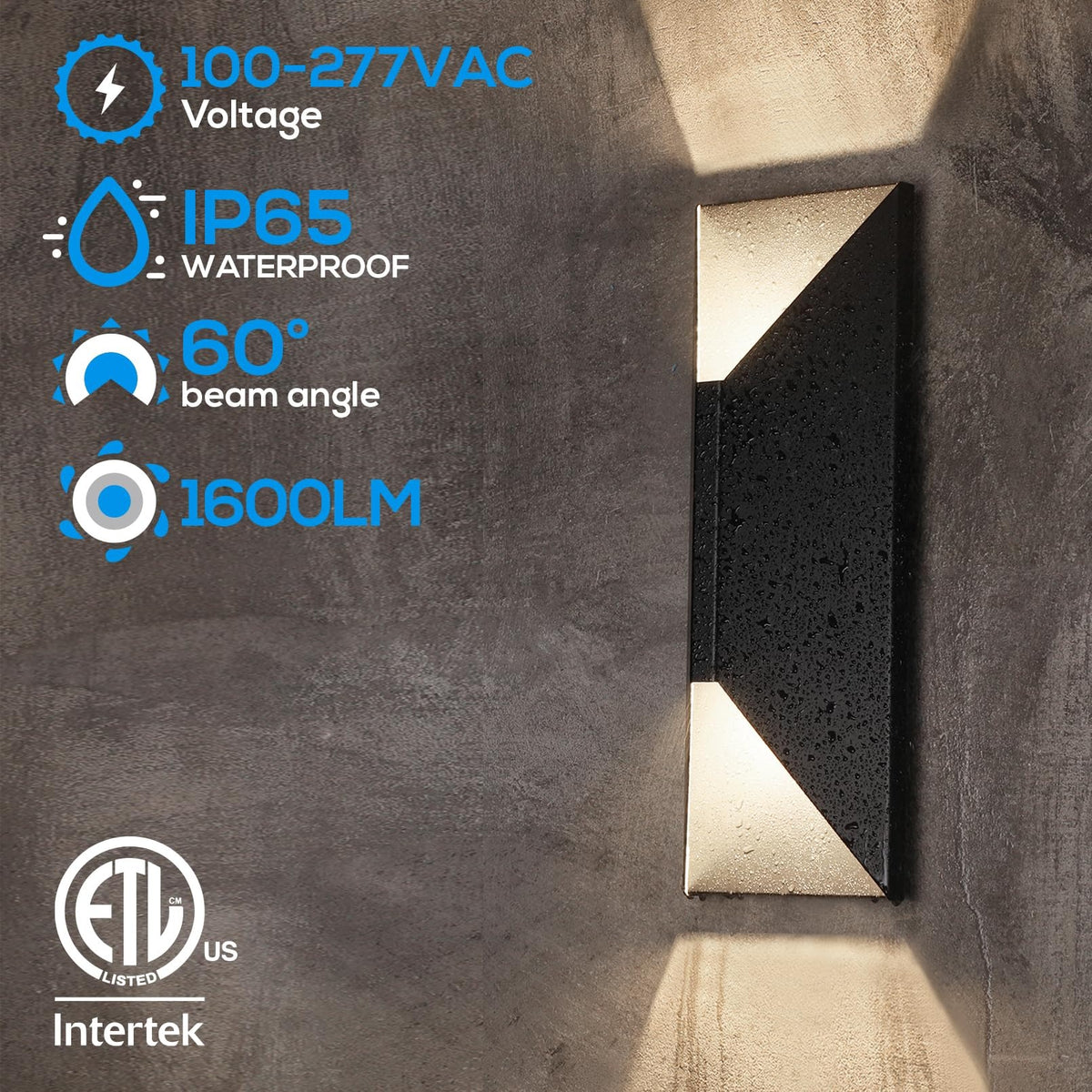 TORCHSTAR 14 Inch Diamond LED Up Down Outdoor Wall Light - 22.5W - 5CCT - Black