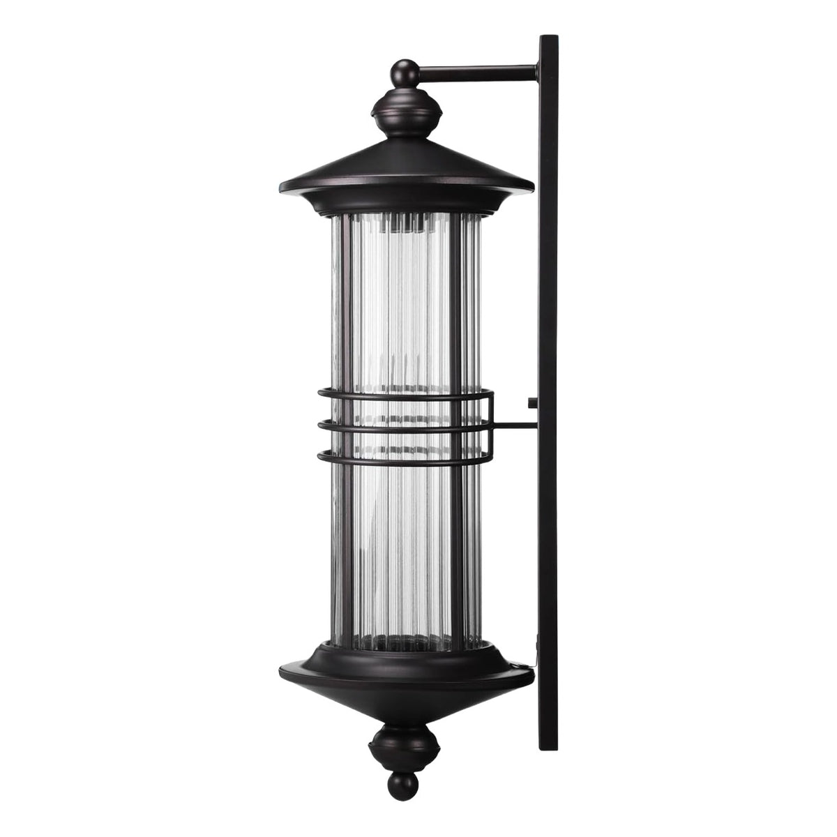 TORCHSTAR 23 Inch Three-Ring Ribbed Glass Lantern E26 Outdoor Wall Light - E26 Base - Oil Rubbed Bronze