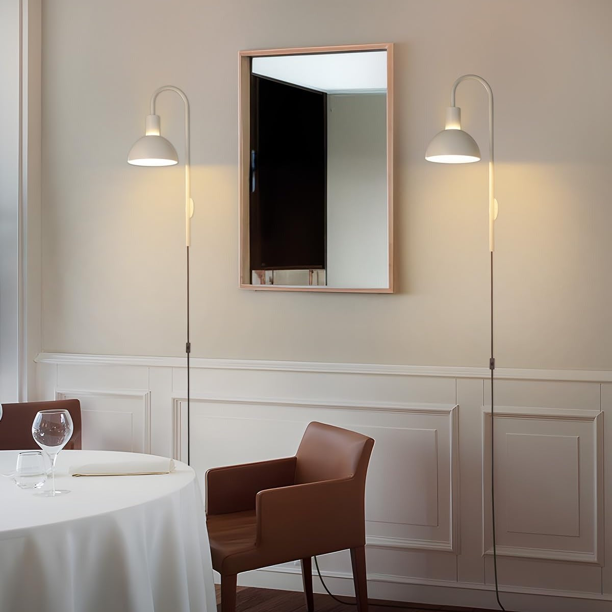 TORCHSTAR Plug-In E26 Wall Sconce with Curved Arm - Ivory