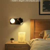 TORCHSTAR Dual-Light Plug-In Bedside Wall Sconce with Glass Globe & Adjustable Spotlight - Black