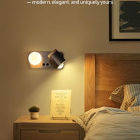 TORCHSTAR Dual-Light Plug-In Bedside Wall Sconce with Glass Globe & Adjustable Spotlight - Satin Nickel
