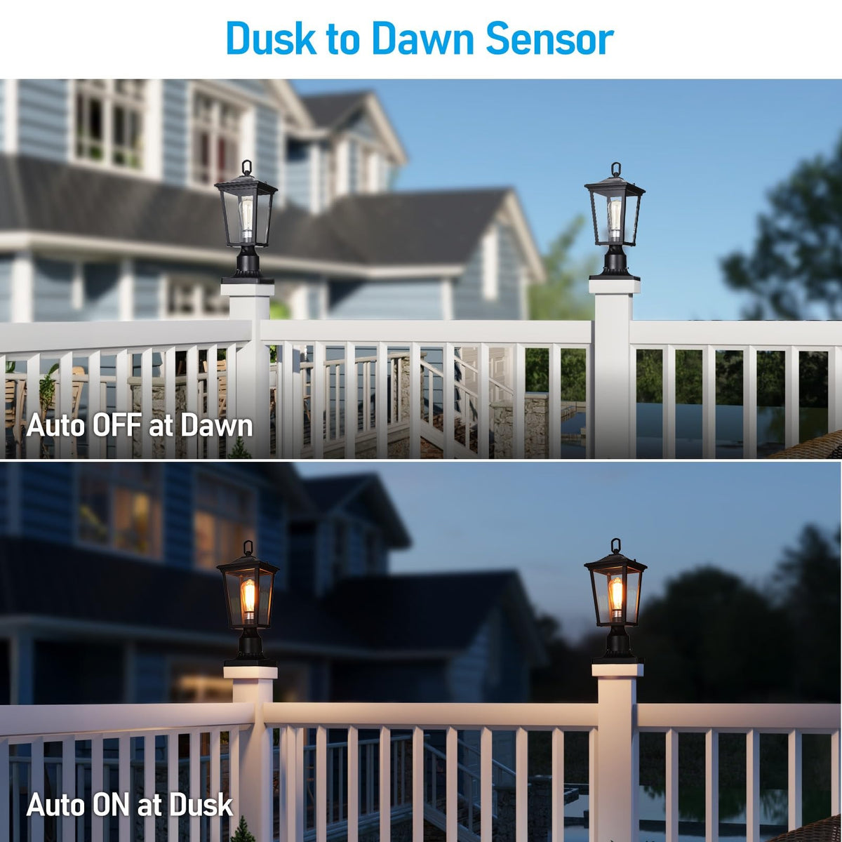 TORCHSTAR 17 Inch Dusk to Dawn Outdoor Post Light - Clear Glass - Black