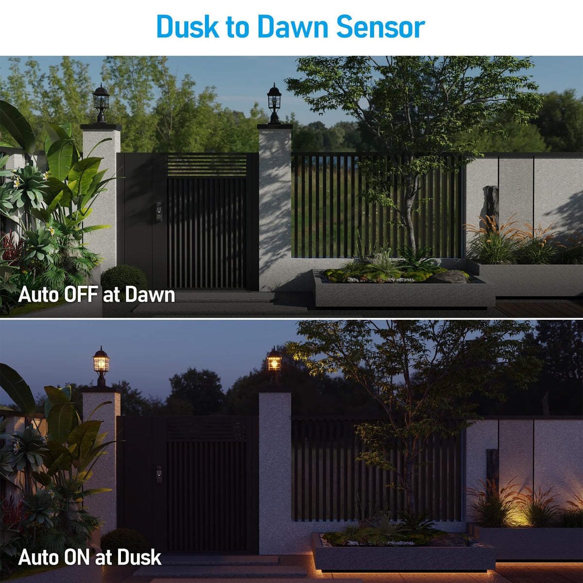 TORCHSTAR 17 Inch Dusk to Dawn Outdoor Post Light - Grid Glass - Black