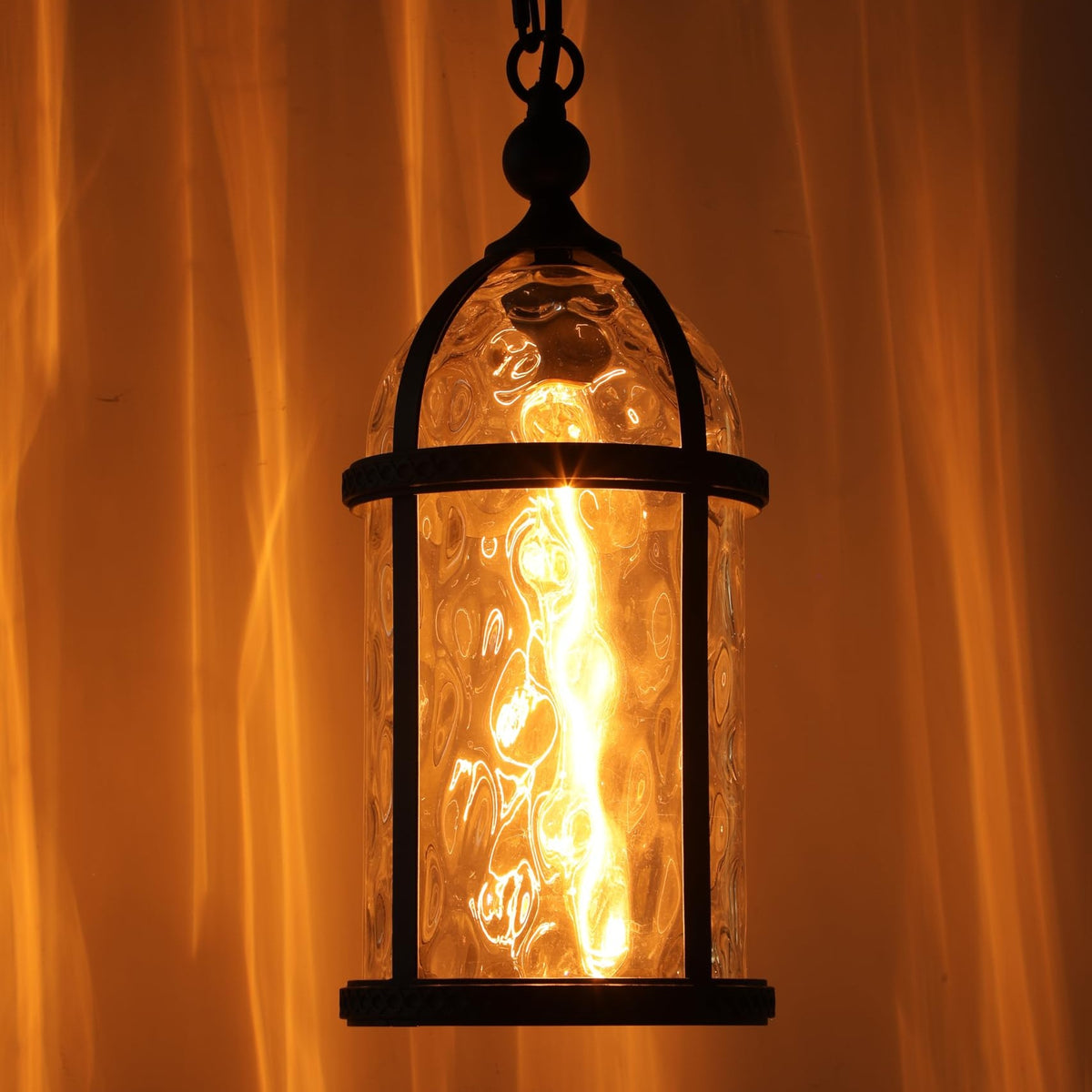 TORCHSTAR 18 Inch Round Birdcage Water Ripple Glass E26 Outdoor Pendant Light - E26 Base - Black