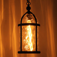 TORCHSTAR 18 Inch Round Birdcage Water Ripple Glass E26 Outdoor Pendant Light - E26 Base - Black