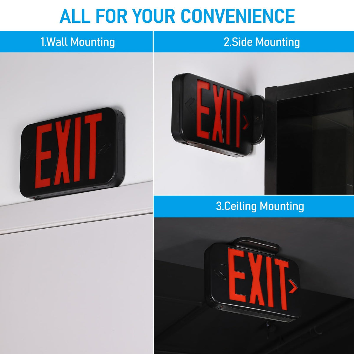 TORCHSTAR LED Exit Sign with Battery Backup - Red Letters - Black