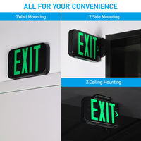 TORCHSTAR LED Exit Sign with Battery Backup - Green Letters - Black