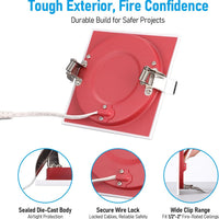 TORCHSTAR 4-Inch Square 2-Hour Fire-Rated LED Recessed Light with J-Box - 12W - 5CCT White