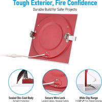 TORCHSTAR 6-Inch Square 2-Hour Fire-Rated LED Recessed Light with J-Box - 15W - 5CCT White