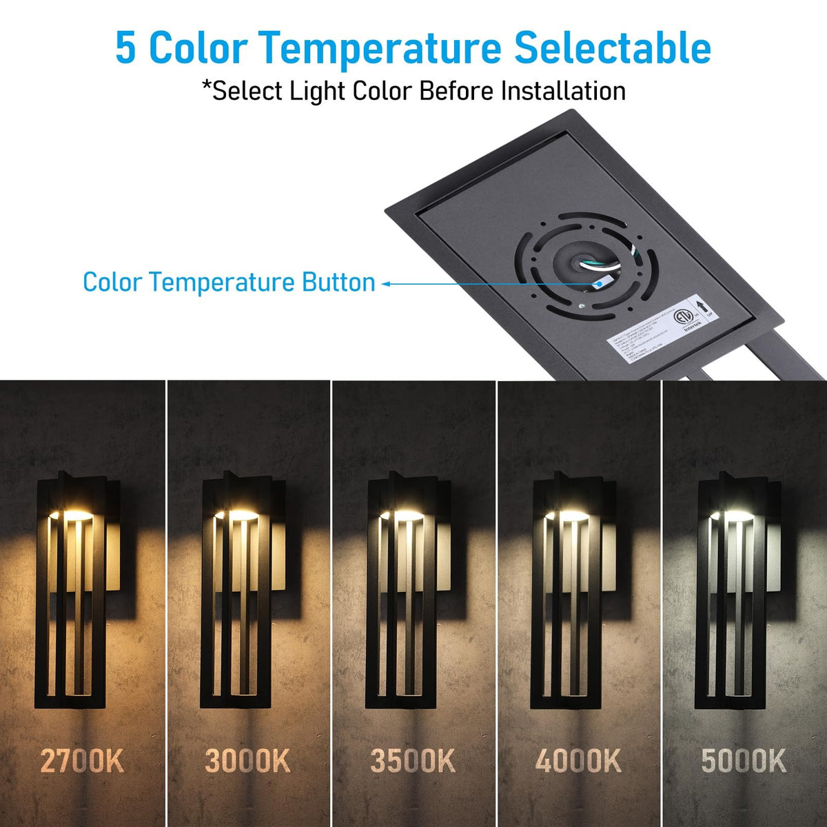 TORCHSTAR 19 Inch Geometric Frame LED Down Outdoor Wall Light - 12W - 5CCT - Black
