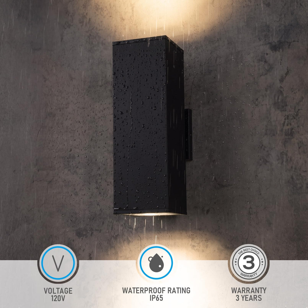 TORCHSTAR 6 Inch Square Cylinder E26 Up Down Outdoor Wall Light - E26 Base - Black