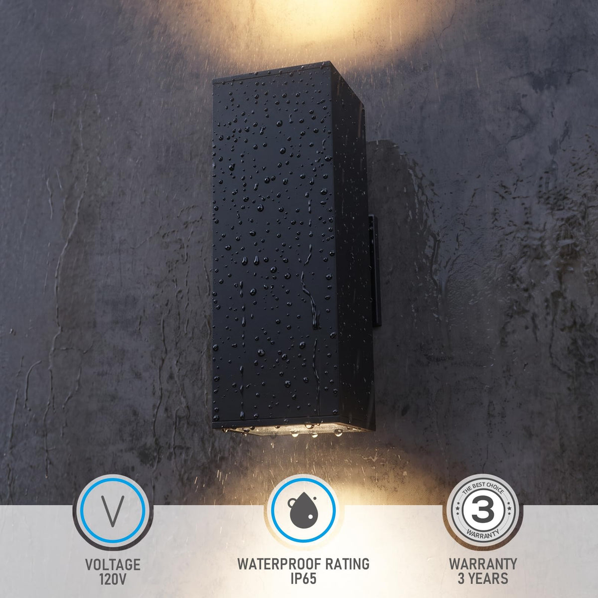 TORCHSTAR 8 Inch Square Cylinder E26 Up Down Outdoor Wall Light - E26 Base - Black