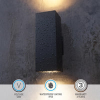 TORCHSTAR 8 Inch Square Cylinder E26 Up Down Outdoor Wall Light - E26 Base - Black