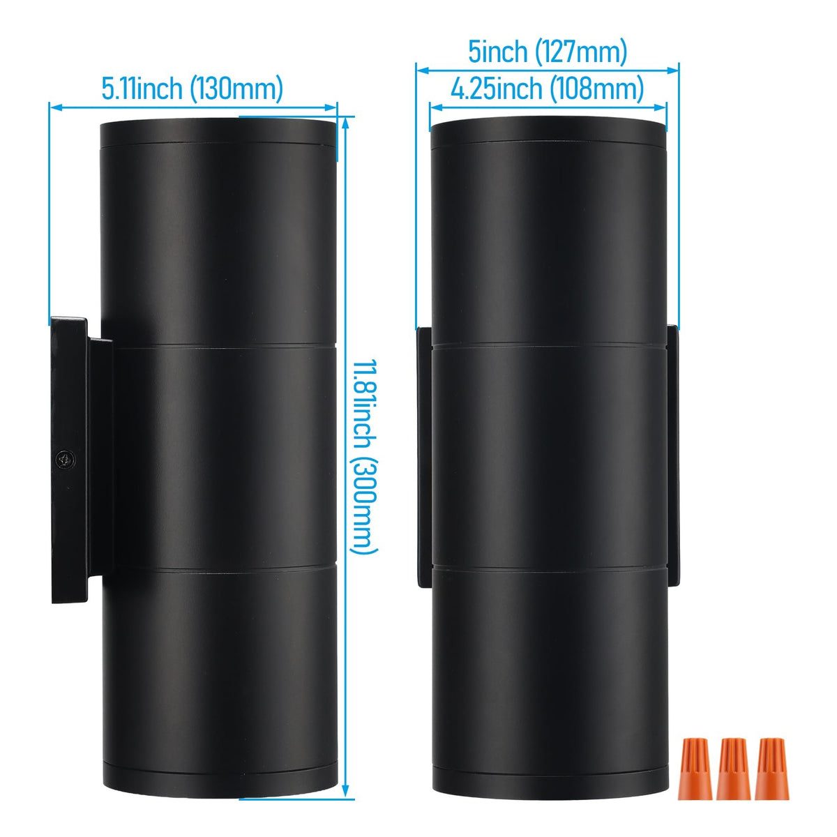 TORCHSTAR 12 Inch Round Cylinder LED Up Down Outdoor Wall Light - 22W - 3000K - Black