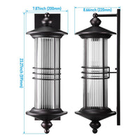TORCHSTAR 23 Inch Three-Ring Ribbed Glass Lantern E26 Outdoor Wall Light - E26 Base - Oil Rubbed Bronze