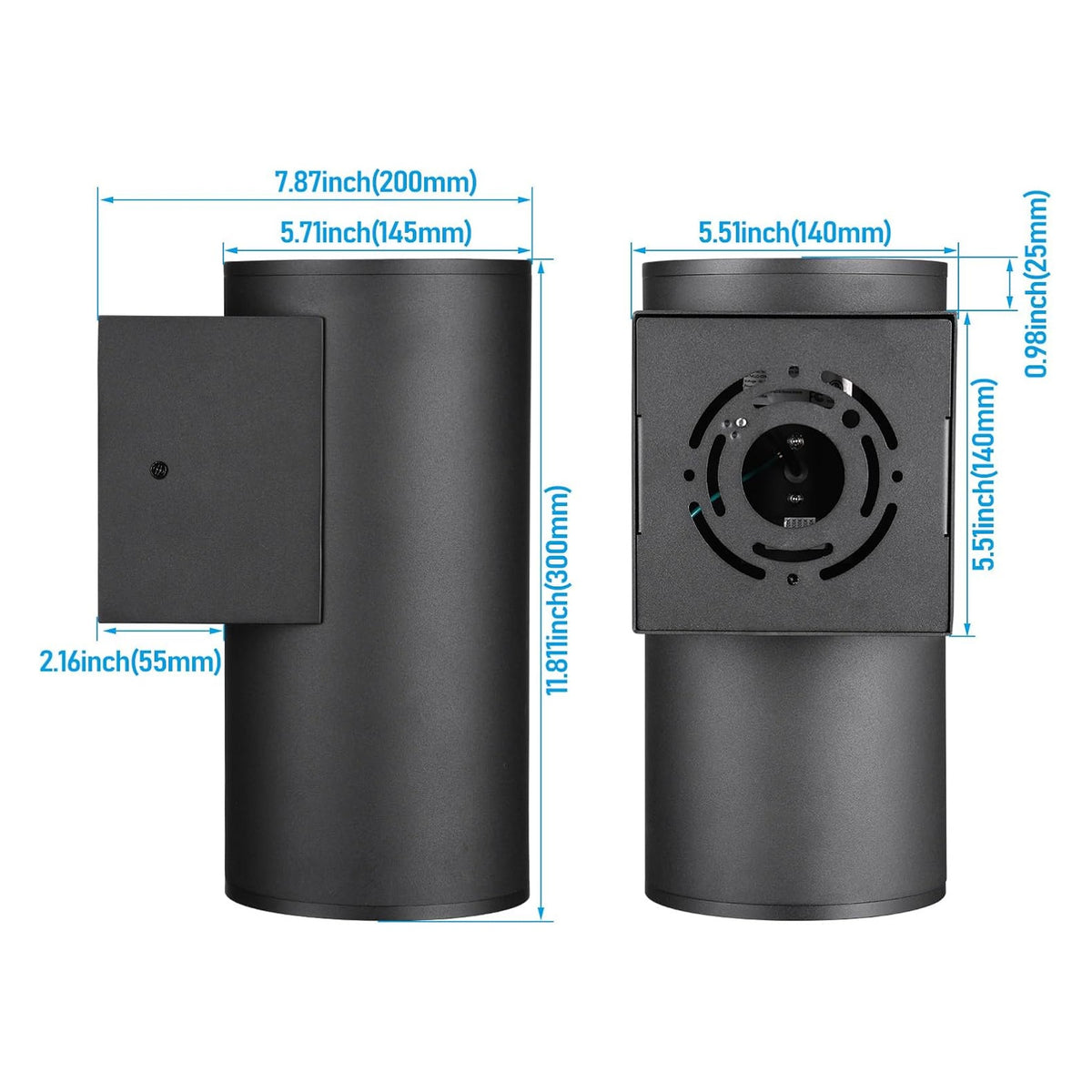 TORCHSTAR 12 Inch Round Cylinder LED Down Outdoor Wall Light - 15W - 5CCT - Black