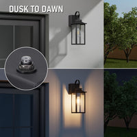 TORCHSTAR 16 Inch Four-Sided Glass Lantern Dusk to Dawn Outdoor Wall Light with GFCI - E26 Base - Black