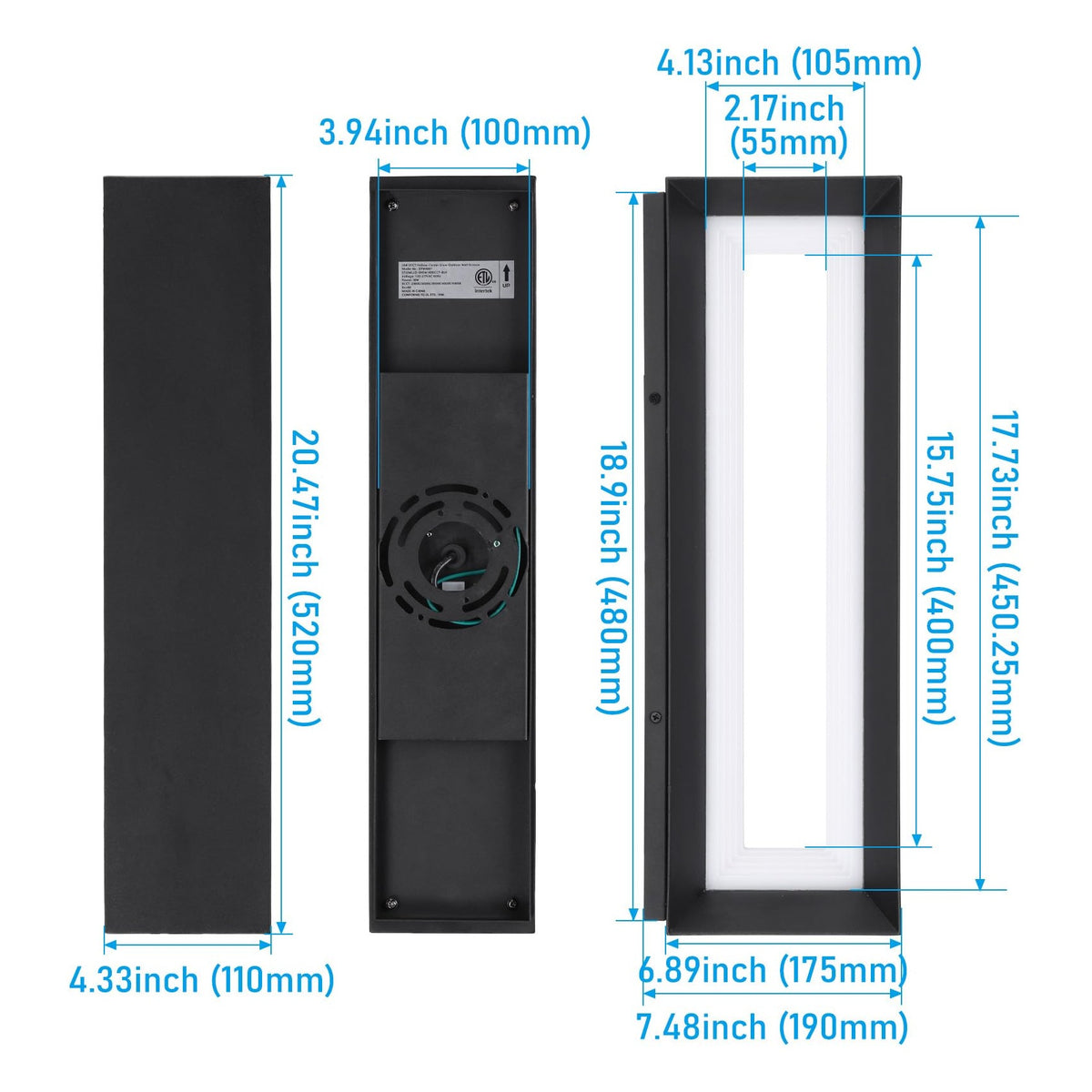 TORCHSTAR 20 Inch Hollow Square Frame LED Side-Lit Outdoor Wall Light - 18W - 5CCT - Black