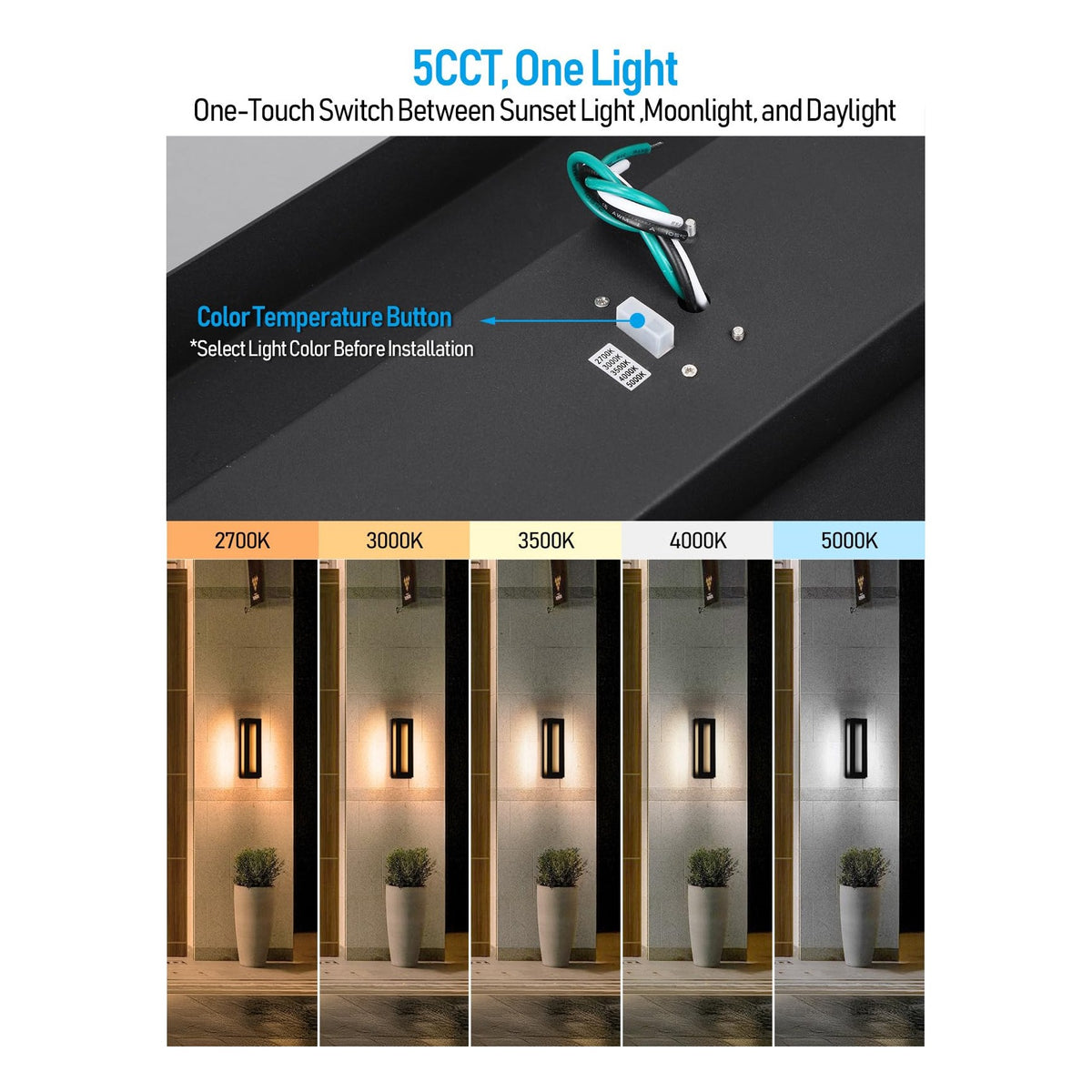 TORCHSTAR 19 Inch Rectangular LED Back-Lit Outdoor Wall Light - 24W - 5CCT - Black