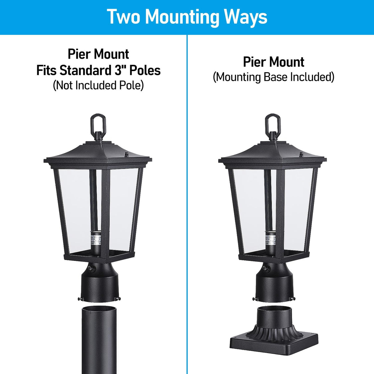 TORCHSTAR 17 Inch Dusk to Dawn Outdoor Post Light - Clear Glass - Black