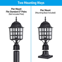 TORCHSTAR 17 Inch Dusk to Dawn Outdoor Post Light - Grid Glass - Black