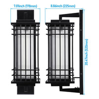 TORCHSTAR 20 Inch Craftsman Square Frame Frosted Glass E26 Outdoor Wall Light - E26 Base - Black