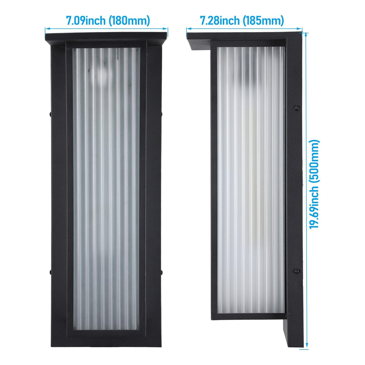 TORCHSTAR 20 Inch Rectangular Ribbed Glass E26 Outdoor Wall Light - E26 Base - Black