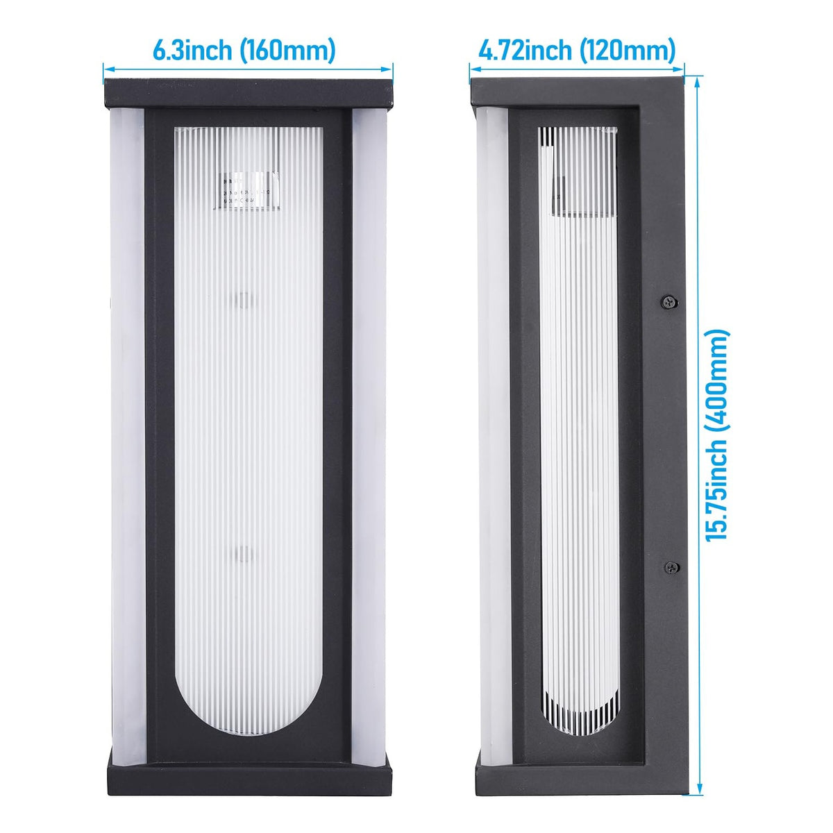 TORCHSTAR 16 Inch Rectangular Ribbed Acrylic E26 Outdoor Wall Light - E26 Base - Black
