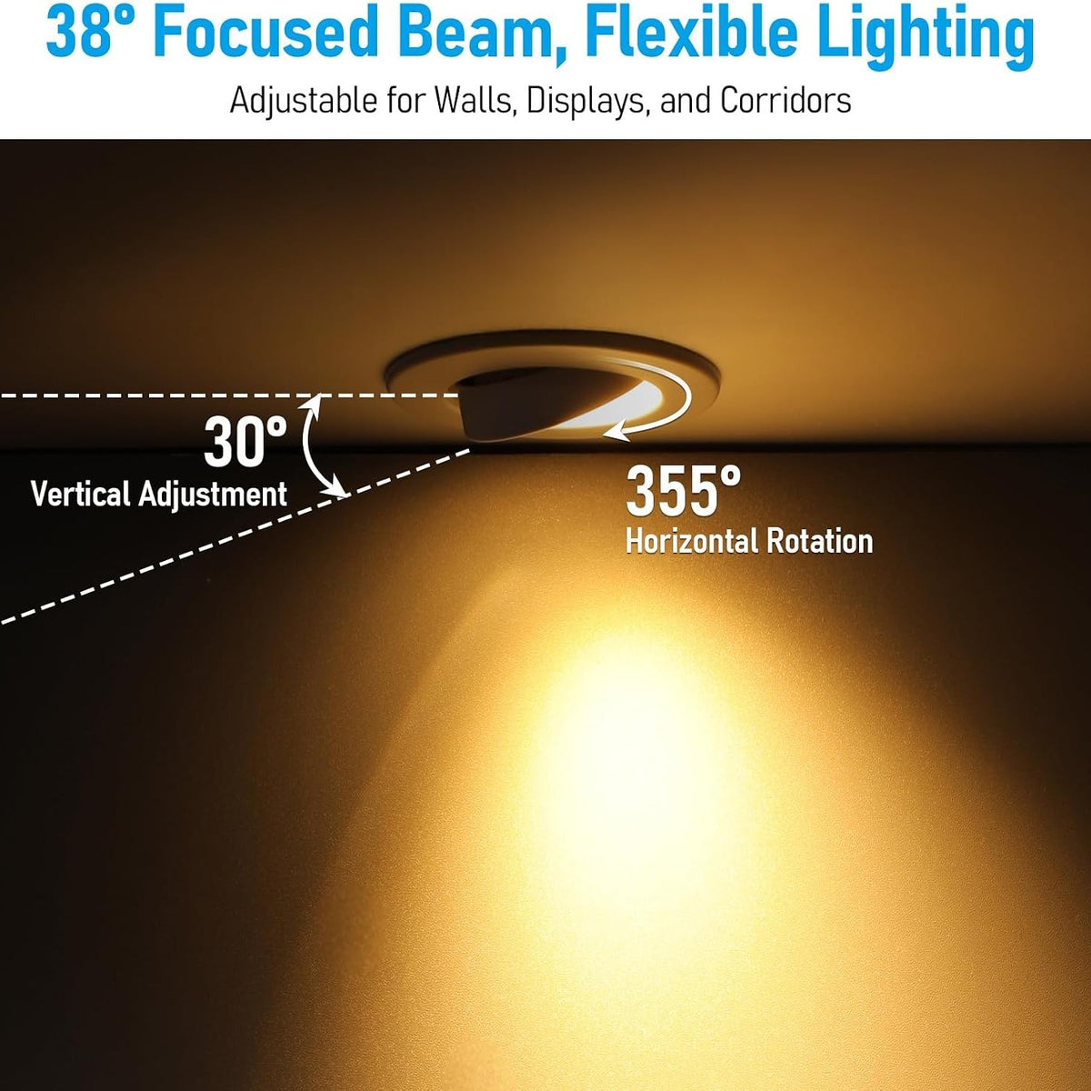 TORCHSTAR 3-Inch Adjustable Gimbal 2-Hour Fire-Rated LED Recessed Light with J-Box - 7W - 5CCT White