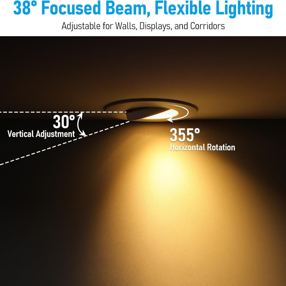 TORCHSTAR 4-Inch Adjustable Gimbal 2-Hour Fire-Rated LED Recessed Light with J-Box - 9W - 5CCT White