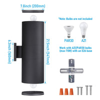 TORCHSTAR 8 Inch Round Cylinder E26 Up Down Outdoor Wall Light - E26 Base - Black