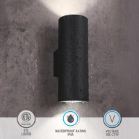TORCHSTAR 8 Inch Round Cylinder LED Up Down Outdoor Wall Light - 36W - 5CCT - Black