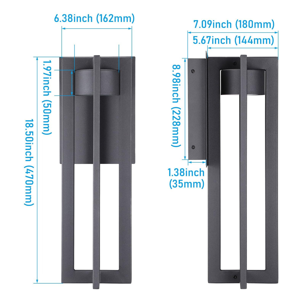 TORCHSTAR 19 Inch Geometric Frame LED Down Outdoor Wall Light - 12W - 5CCT - Black