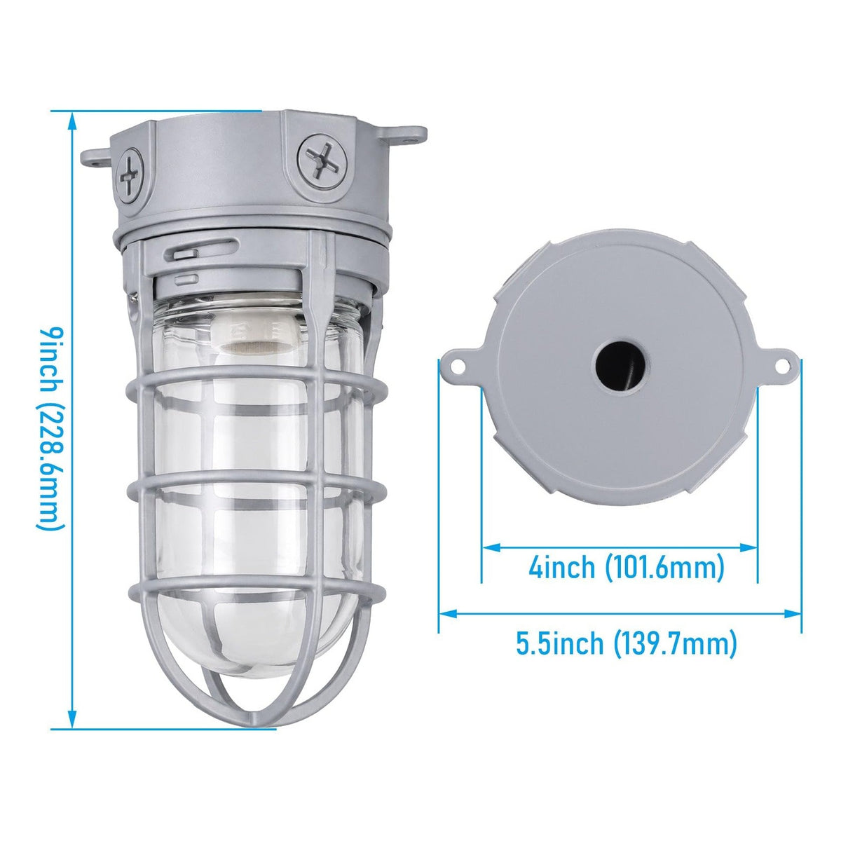 TORCHSTAR Caged Jelly Jar E26 Vapor Tight Ceiling Light - E26 Base - Gray