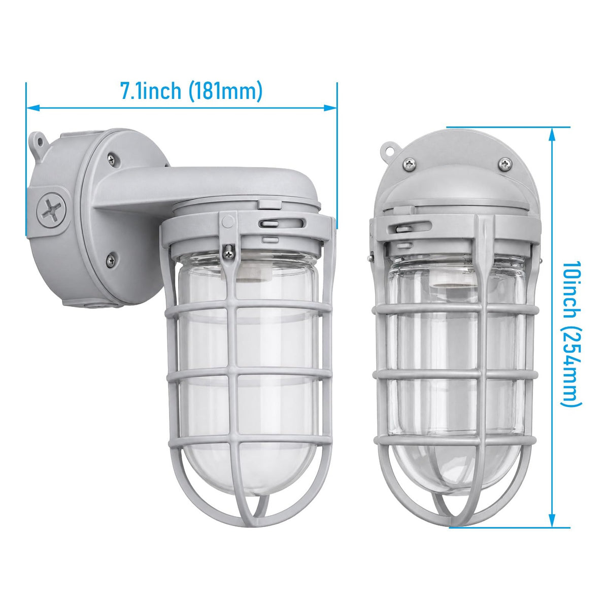 TORCHSTAR Caged Jelly Jar E26 Vapor Tight Wall Light - E26 Base - Gray