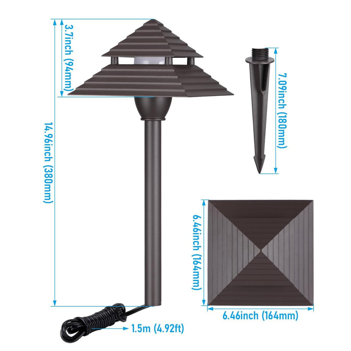 16" LED Path & Area Light with 6.5" Two-Tier Square Cone Shade - 12V - 3CCT