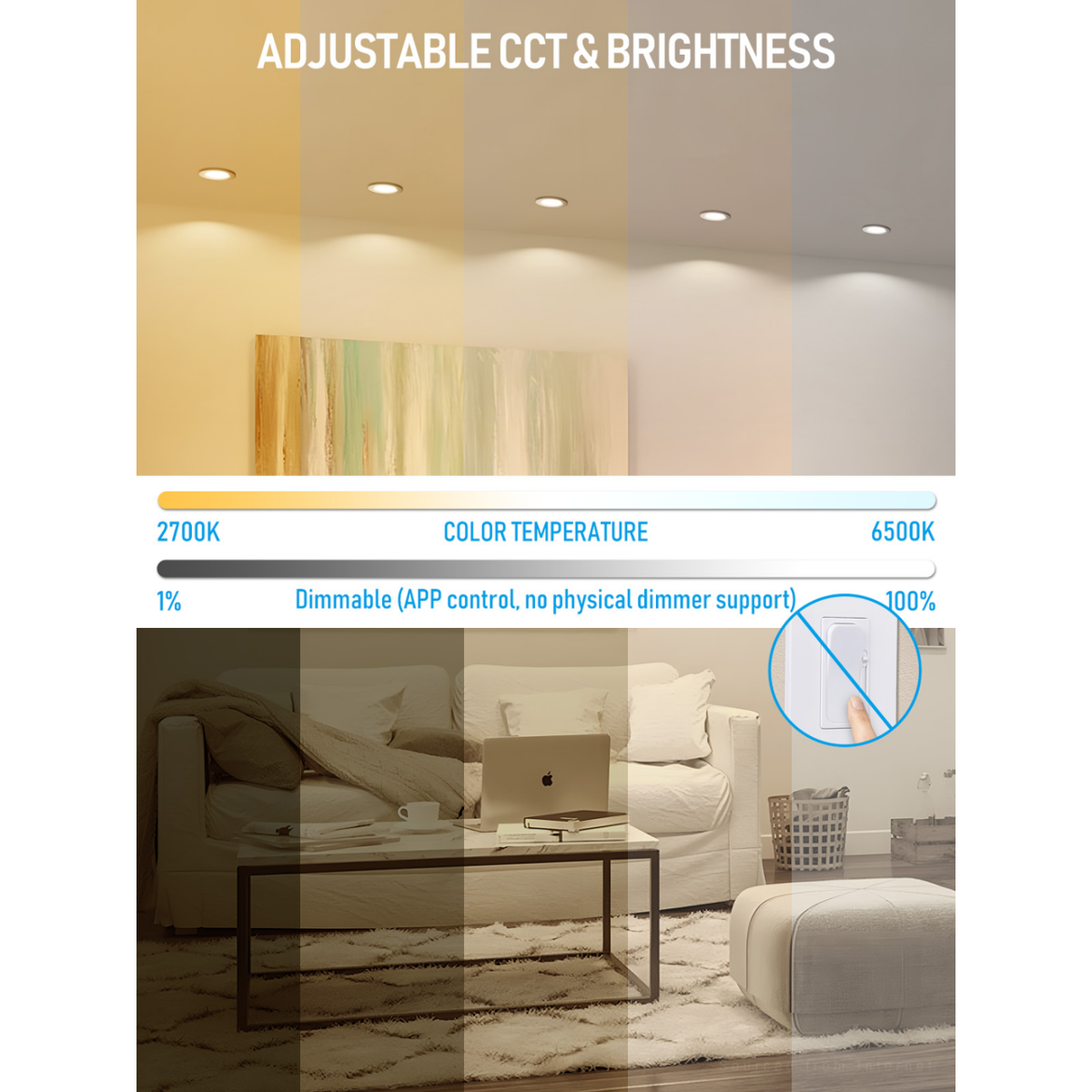 TORCHSTAR 6 Inch CCT LED Recessed Lights with RGBCW Back Light