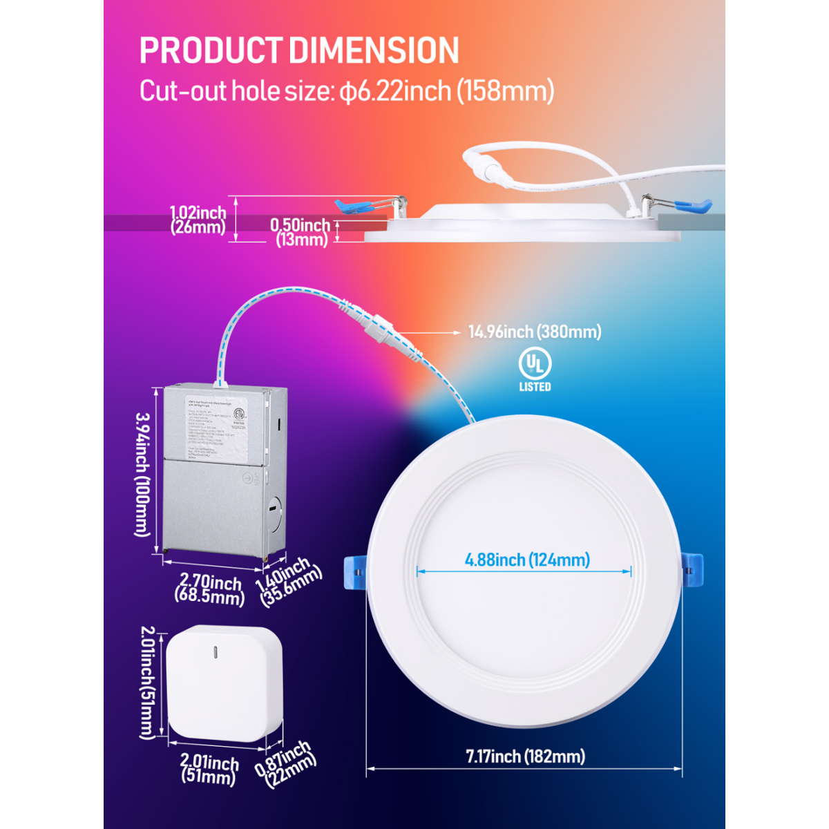 TORCHSTAR 6 Inch CCT LED Recessed Lights with RGBCW Back Light