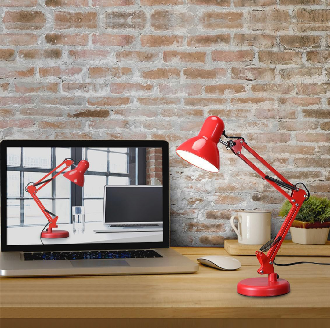 Metal Swing Arm Architect Desk Lamp with Clamp - Red